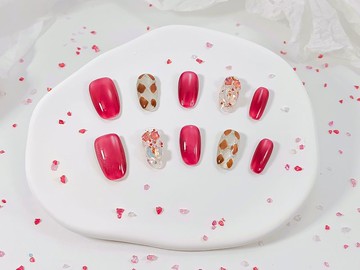 【YUE】霧莓琥珀 -日常漸層碎鑽穿戴甲-中橢圓甲