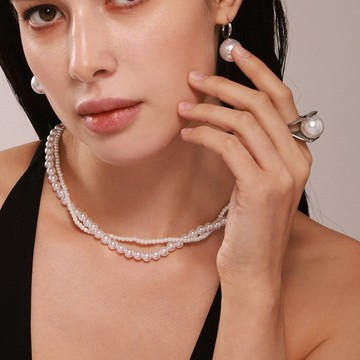 宏雲Hongyun- Xyx-高品質不掉色-精選貝珠項鍊小眾設計感串珠頸鏈耳環戒指鈦鋼飾品