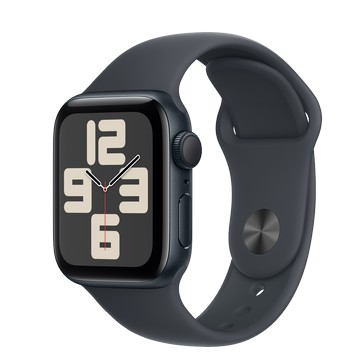 Apple Watch SE (GPS)；40 公釐午夜色鋁金屬錶殼；午夜色運動型錶帶 - S/M