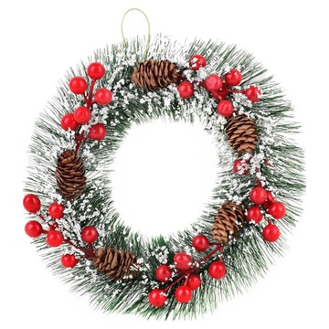 飄雪紅果松針花圈 Set  10吋  1包