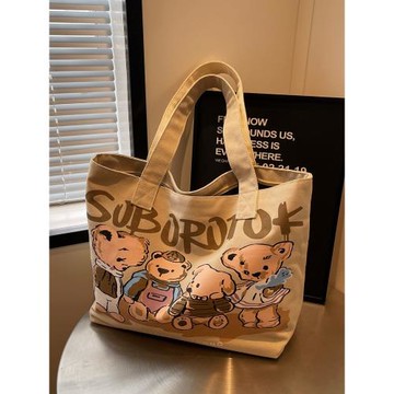 休閑大容量包包女包秋冬時尚可愛卡通帆布包通勤單肩托特包媽咪包