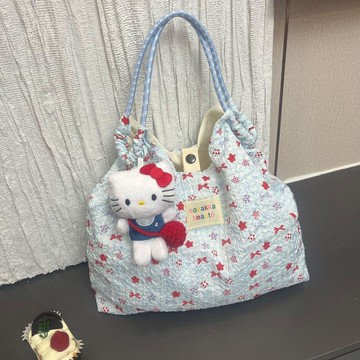 ⭐️蝦皮代開發票⭐️韓系甜美 卡通蝴蝶結 壓花單肩包 簡約百搭 學生上課通勤 手提包KT手拎 手提水桶包 飯盒包 交換禮