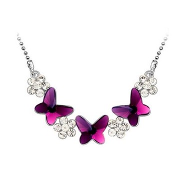 現貨+預購 925純銀項鍊 水晶吊墜-閃耀蝴蝶飛舞短鍊母親節生日情人節禮物女飾品4色73aj570【獨家進口】【米蘭精品】