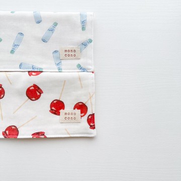 蘋果糖與彈珠汽水 紗布方巾 日本產紗布+有機棉製 祭典