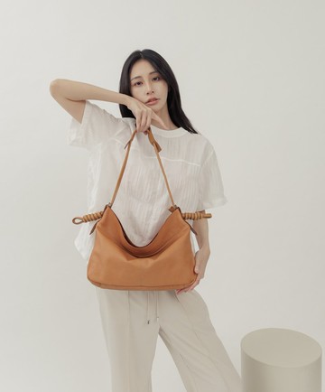 綁結設計寬廓型結構真皮手提肩斜背3用托特包 咖啡