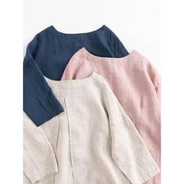 純亞麻連衣裙 細支輕薄麻寬松A字裙 落肩中袖中長裙女夏季23045