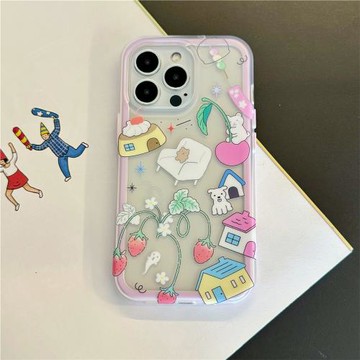 新款IMD超值二合一適用蘋果15/14Promax手機殼iPhone13保護套少女粉原創草莓小熊磨砂透明可愛軟萌ins風學生