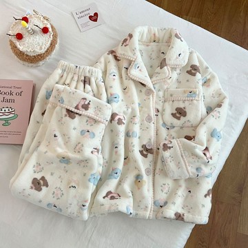 🌈ATC✨睡衣女冬季加絨加厚珊瑚絨睡衣冬天加厚女款秋冬季加絨保暖法蘭絨女士可外穿家居服套