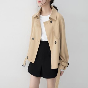 歐貨翻領簡約2025新款秋chic韓版休閑卡其色短款風衣女氣質流行