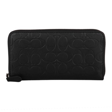 COACH-滿版壓印C LOGO皮革ㄇ型拉鍊長夾（素面黑）_廠商直送