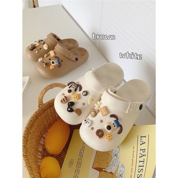 網紅卡通大頭狗狗親子洞洞鞋夏季防滑舒適平底外穿沙灘涼拖鞋男女