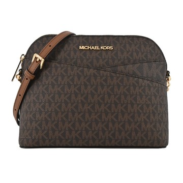 MICHAEL KORS JET SET新版交叉滿版PVC斜背貝殼包-咖