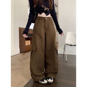 美式慵懶風彎刀褲休閑褲2025秋季新款高腰寬松闊腿褲工裝長褲子女