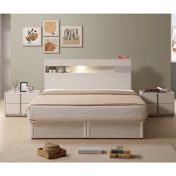 直人木業-VENUS極簡風白榆木平面床頭圓弧三格床組/單人3.5尺