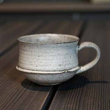 新品【陶瓷杯】侘寂圈紋手作陶杯 250 ml -河沙斑白 / 獨處的咖啡