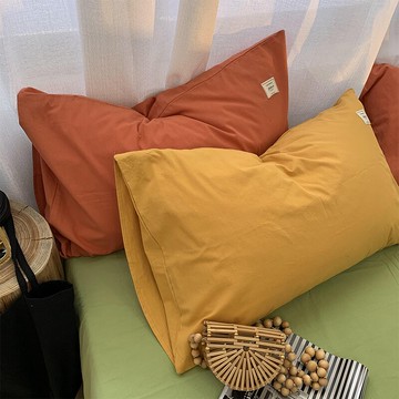 INS良品水洗棉枕套純棉純色全棉枕頭套兩只簡約48*74cm單人一對