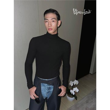 weave 性感天花板 鎖溫發熱德絨時髦修身黑色半高領長袖打底上衣