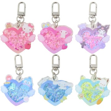 小禮堂 Sanrio 三麗鷗  壓克力亮片流沙鑰匙圈 (愛心翅膀款) Kitty 美樂蒂 大耳狗