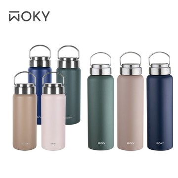 【WOKY 沃廚】 (買1送1) 提手輕芯鈦瓷易潔層保溫瓶500ml+800ml
