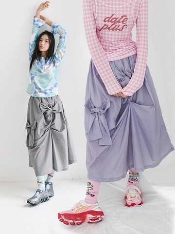 蝴蝶結 褶皺半裙 簡約 純色