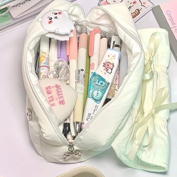 🦀 店主優選 🦀高顏值爆款純色軟乎乎抽拉蝴蝶結筆袋超大容量學生文具收納袋