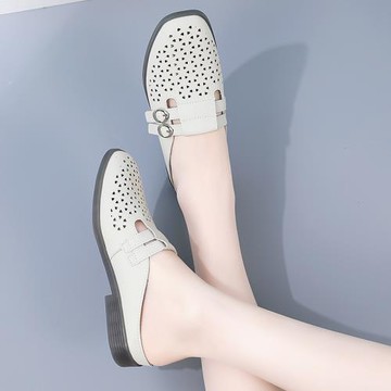 真皮包頭半拖鞋女夏外穿涼鞋2025年新款穆勒鞋平底無后跟懶人鞋女