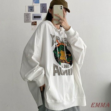EMMA大尺碼大學T 長袖上衣 300斤特大碼春秋季T恤上衣女韓版百搭薄款寬松版胖mm慵懶風衛衣bf200