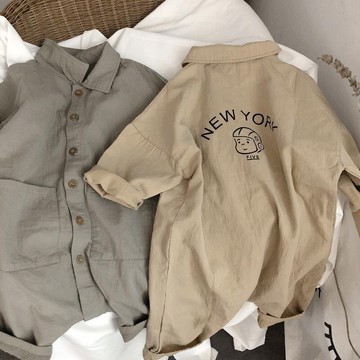 �自留�女童吊帶褲 2022新款秋裝連身褲 寶寶韓版寬鬆前開扣洋氣 男童工裝褲 翻領連身衣潮