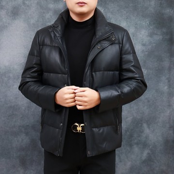 [米蘭精品] 真皮皮衣外套-頭層羊皮立領加厚夾克保暖羽絨男外套74ja55