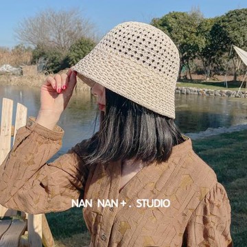 網紅時尚薄款鏤空漁夫帽女夏氣質潮透氣編織遮陽防曬遮臉水桶帽子