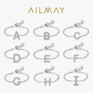 AILMAY✨正品授權✨香港直發s925純銀A-Z英文字母滿鑽戒指女歐美ins小衆百搭可調節鏈戒食指環