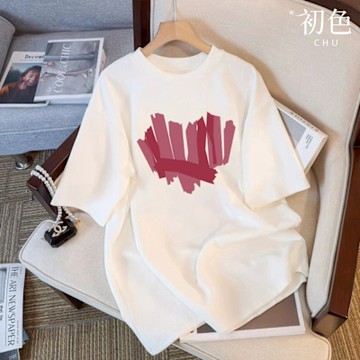 初色 休閒大碼寬鬆可愛印花圓領短袖T恤上衣女上衣-共2款5色-11560.11561(M-3XL可選/現貨+預購)
