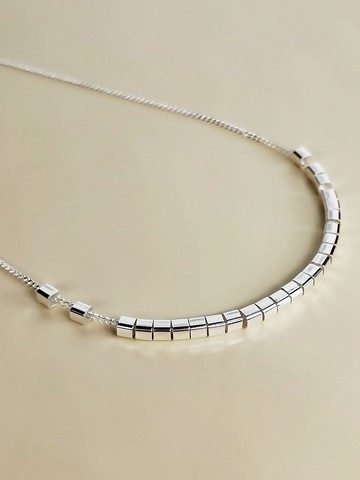 簡約方珠項鍊 | 極簡方粒開口頸鏈 | 情侶飾物 | 925純銀 | 首飾