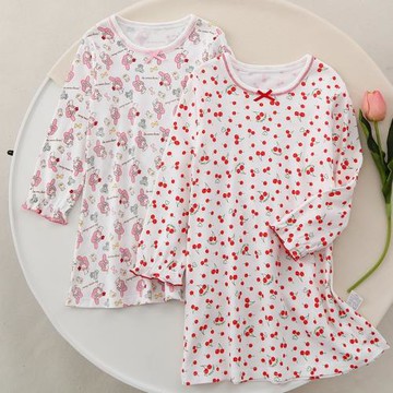 春秋純棉長袖兒童女寶寶寬松睡裙