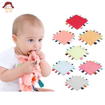 我家寶貝 25*25cm 豆豆絨標籤安撫巾 咬咬安撫巾 嬰幼兒純棉小被被