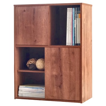 EASYHOME 雙門四格可堆疊收納書櫃  胡桃色  78.3 x 58.5 x 29.5cm  4格