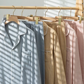 秋冬全棉磨毛法蘭絨情侶睡衣日系簡約襯衫男女家居服套裝長袖長褲