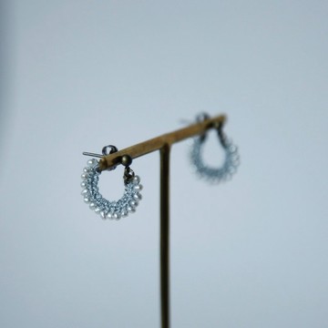 Tatting Lace × 罌粟籽珍珠 圓環耳環 銀色