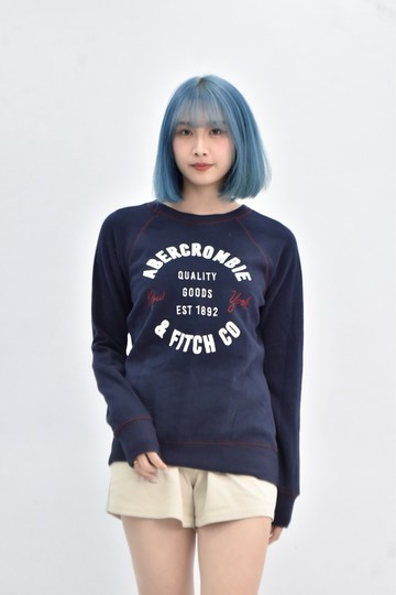 (S) abercrombie fitch 棉質內刷毛藍色長袖上衣