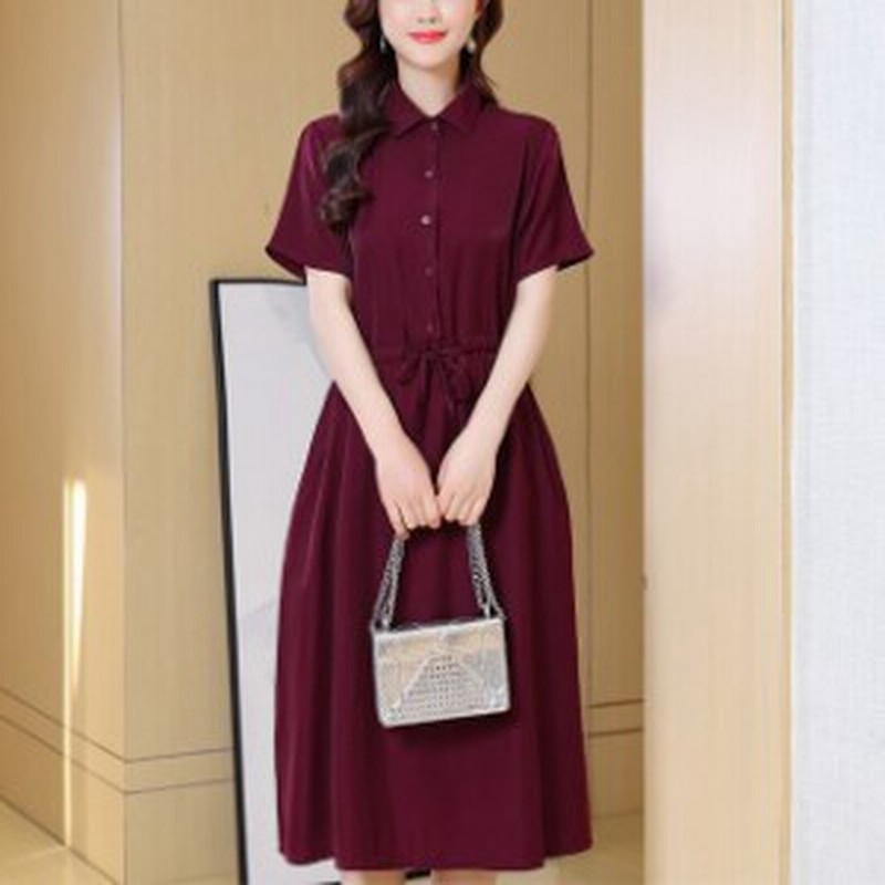 カジュアル 春 シャツ ウエストリボン ワンピース シャツワンピ 半袖 シャツワンピース 夏 レディース レディース フェミニン ミモレ丈 通販 Lineポイント最大get Lineショッピング