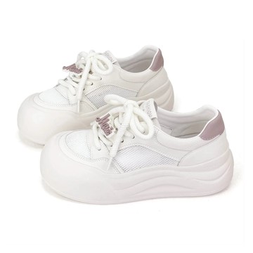 雲糖漫步機能輕量厚底真皮網布休閒涼鞋 甜美小白鞋 真皮舒適百搭  ROBINLO (SUPER 奶霜白×莓粉)