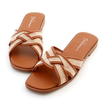 D+AF 海島渡假．草編麻花設計平底涼拖鞋