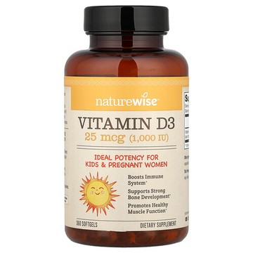 NatureWise, 維生素 D3，25 微克（1000 國際單位），360 粒軟膠囊