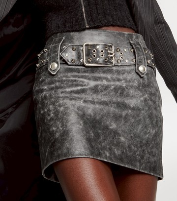 Alessandra Rich Belted embellished leather miniskirt