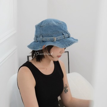 【Sharkhead】現貨 牛仔 漁夫帽 遮陽帽 牛仔帽 可調式 咬標 單寧 淺藍 藍色 帽子 水桶帽 扣環 藍