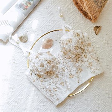 法式復古宮廷蕾絲花瓣刺繡軟鋼圈內衣女束腰美體塑形收腰文胸套裝