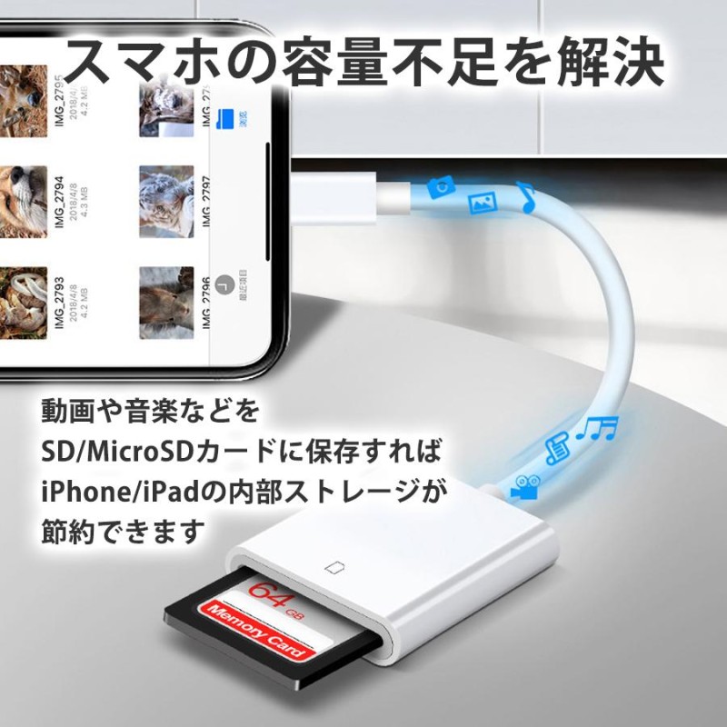 SDカードリーダー iphone ipad lightning iOS専用 2in1 MicroSD