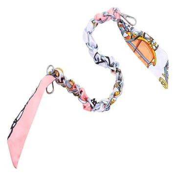 Timo 復古絲巾金屬編織手機短掛鍊 尺寸約585x42x16mm  古著白  1條