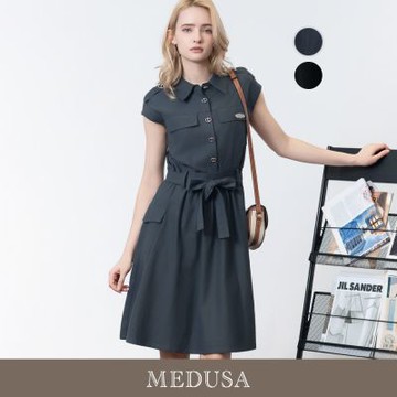 現貨【MEDUSA 曼度莎】軍風肩袢綁帶休閒洋裝 - 2色（M-XL）｜休閒短洋裝 風衣洋裝 短洋裝