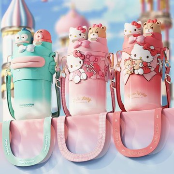 凱蒂貓雙飲保溫杯316不銹鋼卡通便攜吸管杯小學生上學兒童水杯子